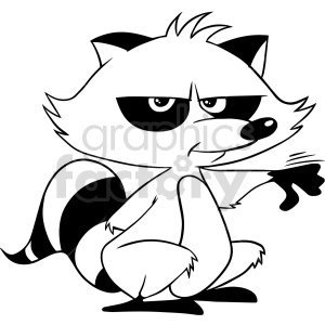 The clipart image features a cartoon raccoon giving a thumbs-down gesture. The raccoon is depicted in a black and white drawing style, with a distinctly mischievous or unhappy expression on its face.