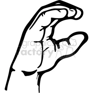 This clipart image depicts a hand gesture representing a letter in American Sign Language (ASL). The hand is positioned with the thumb between the middle and ring finger, which corresponds to the ASL sign for the letter 'C'.