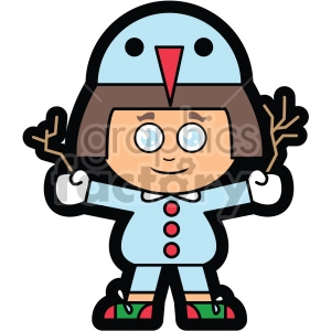 cartoon girl wearing penguin outfit for christmas vector clip art