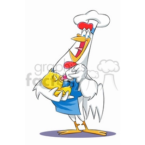 cartoon chicken feeding a baby chick