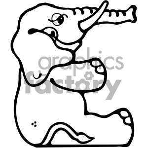 The image is a simple black and white clipart of an elephant. It is a stylized version with minimal detail, but the key features such as the trunk, ear, eye, tusks, and the general body shape are all represented to make it recognizable.