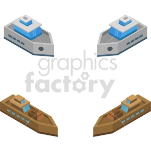 isometric ship vector icon clipart bundle