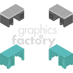 isometric desk bundle vector icon clipart 1