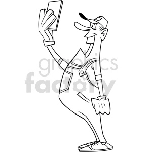 plumber taking selfie black and white clipart