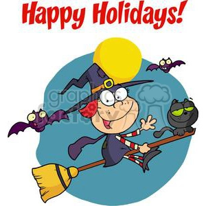 Happy Holidays Greeting With Halloween Little Witch