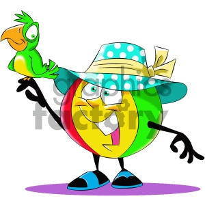 cartoon beach ball character with a bird