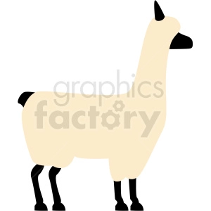 The image shows a simple, stylized illustration of a llama. It features the basic form of a llama with a light beige body, dark lower legs, a dark tail, and black ear tips.