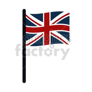 The image shows a clipart representation of the United Kingdom's national flag, known as the Union Jack, attached to a black flagpole.