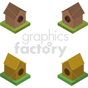 isometric bird house vector icon clipart 2