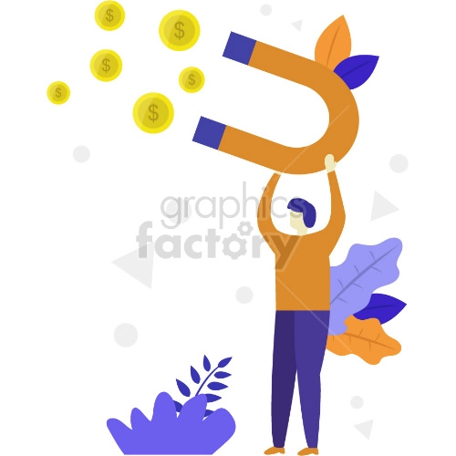 man holding large money magnet vector graphic