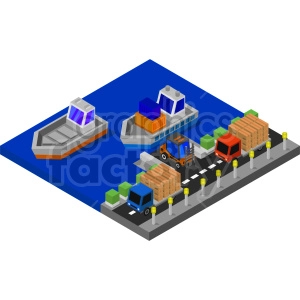 cargo port isometric vector clipart