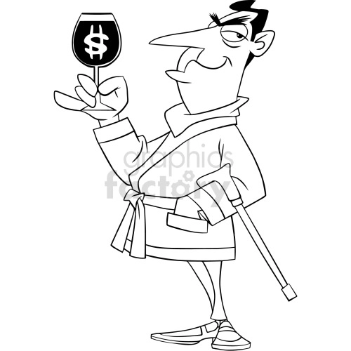 black and white cartoon rich man clipart