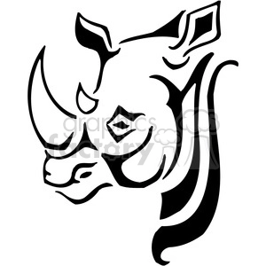 The image is a black and white, stylized outline of a rhinoceros suitable for use as vinyl-ready artwork or a tattoo design. It features bold lines and a tribal or artistic interpretation of a rhino's head and upper body, demonstrating a side profile with its distinct horn and facial features.