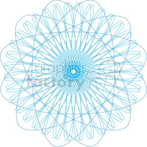 The image features a complex, geometric spirograph design consisting of intricate, interlocking patterns likely created through mathematical hypotrochoid curves. The shapes formed by the lines resemble a blend of circular and floral motifs, resulting in a detailed and symmetrical pattern. The design uses varying shades of blue lines on a white background, which gives the image depth and sophistication. Spirograph patterns like this are often associated with mathematical art and are created using a set of geared wheels and rings.