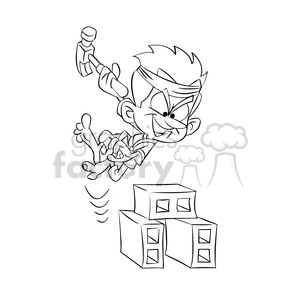 vector cartoon karate kid in black and white