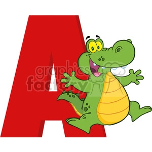 Royalty Free RF Clipart Illustration Funny Cartoon Alphabet A With Aligator