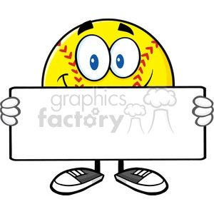 smiling softall cartoon mascot character holding a blank sign vector illustration isolated on white background