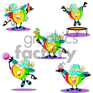 cartoon beach ball character set