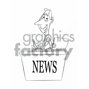 black and white cartoon news reporter