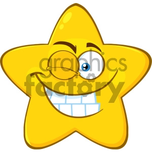 Royalty Free RF Clipart Illustration Smiling Yellow Star Cartoon Emoji Face Character With Wink Expression Vector Illustration Isolated On White Background