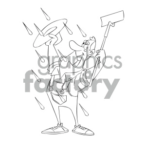 black and white cartoon farmer happy to see rain royalty free vector art