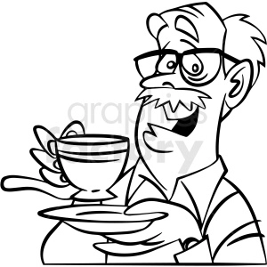 black and white man having tea vector clipart