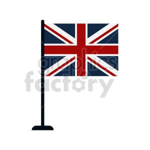 This clipart image features a flagpole with the flag of the United Kingdom, known as the Union Jack, hoisted on it. The flag shows its characteristic design with the red cross of Saint George (patron saint of England) edged in white, superimposed on the diagonal red cross of Saint Patrick (patron saint of Ireland), which is superimposed on the diagonal white cross of Saint Andrew (patron saint of Scotland).