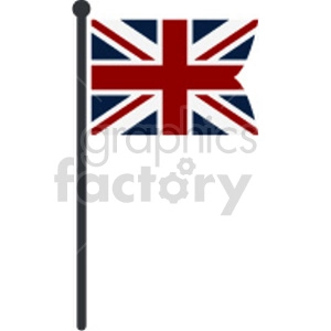 The image depicts a clipart of the flag of the United Kingdom, commonly known as the Union Jack, hoisted on a flagpole.