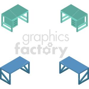 isometric office desk vector icon clipart bundle