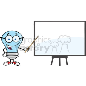 6097 Royalty Free Clip Art Blue Ligt Bulb Presenting On A Board