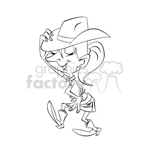 cartoon cowgirl having fun outline