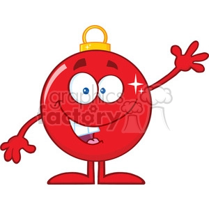 Funny Red Christmas Ball Cartoon Character Waving