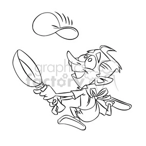 vector cartoon man making pancakes in black and white