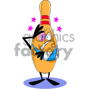 injured cartoon bowling pin mascot character