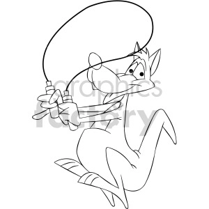 black and white cartoon kangaroo jumping with jump rope