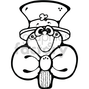 leprechaun shamrock cartoon 004 bw