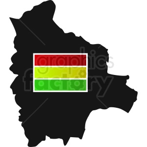 The image features a black silhouette of the geographical outline of Bolivia with a flag inside it. The flag has three horizontal stripes of red, yellow, and green from top to bottom.