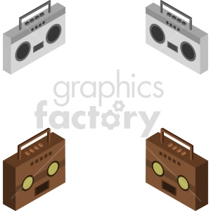 isometric boombox radio vector icon clipart bundle