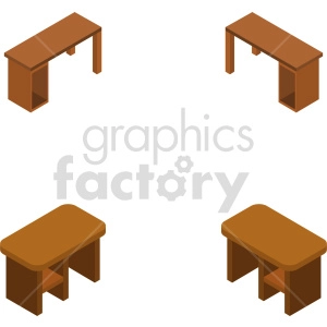 isometric computer desk vector icon clipart set