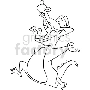 black and white cartoon alligator clipart