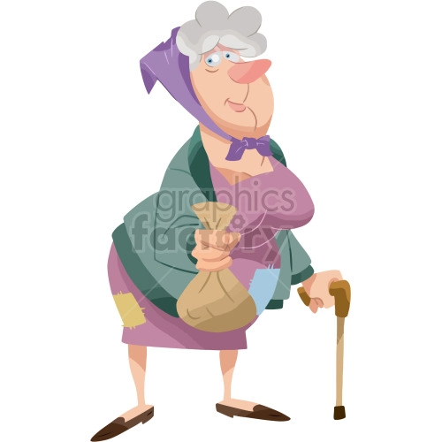 cartoon poor senior lady clipart