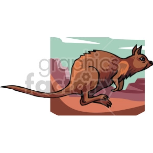 The clipart image shows a cartoon kangaroo mouse, which is a mouse that has long rear legs and can jump like a kangaroo. This image shows one in mid jump