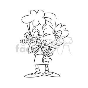 vector black and white child brushing her teeth cartoon