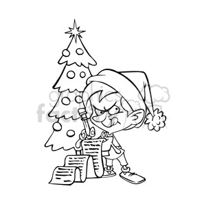 cartoon kid checking santas list black white