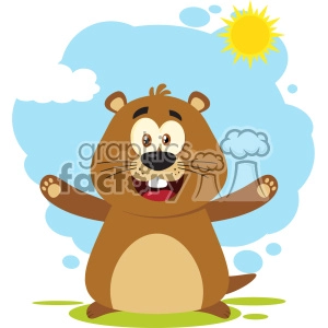 10630 Royalty Free RF Clipart Happy Marmot Cartoon Mascot Character With Open Arms Vector Flat Design With Background Isolated On White