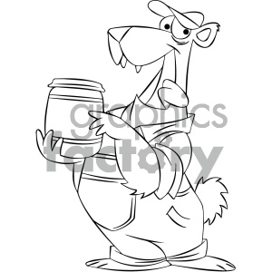 black and white cartoon bear with a jar honey