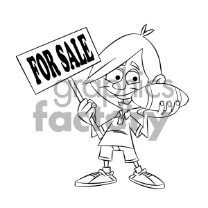 black and white cartoon kid holding a football