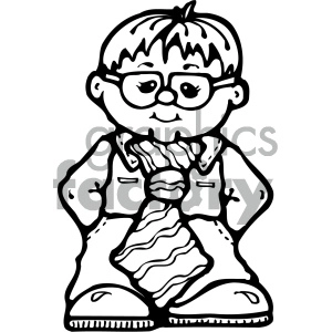 black and white cartoon boy wearing huge tie