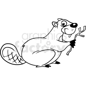 cartoon beaver black white vector clipart