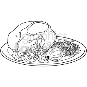 black and white ham dinner vector clipart